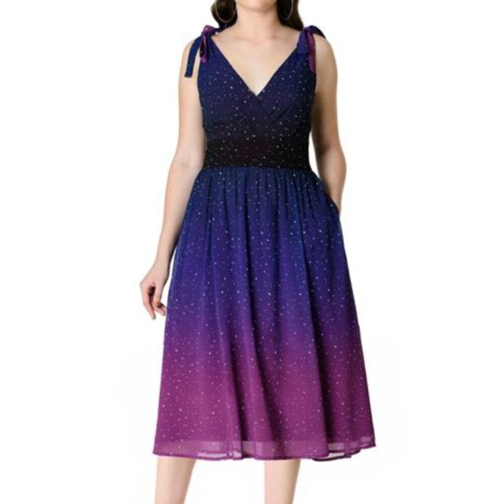 Eshakti ombre celestial stars surplice empire waist dress; Medium/8